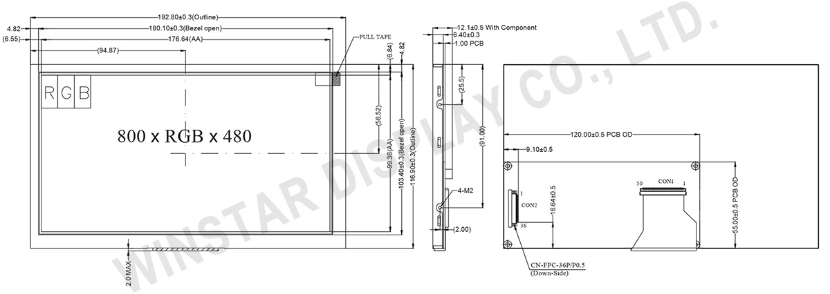 8.0" TFT LCD Display with Controller Board - WF80QTIFGDBNB