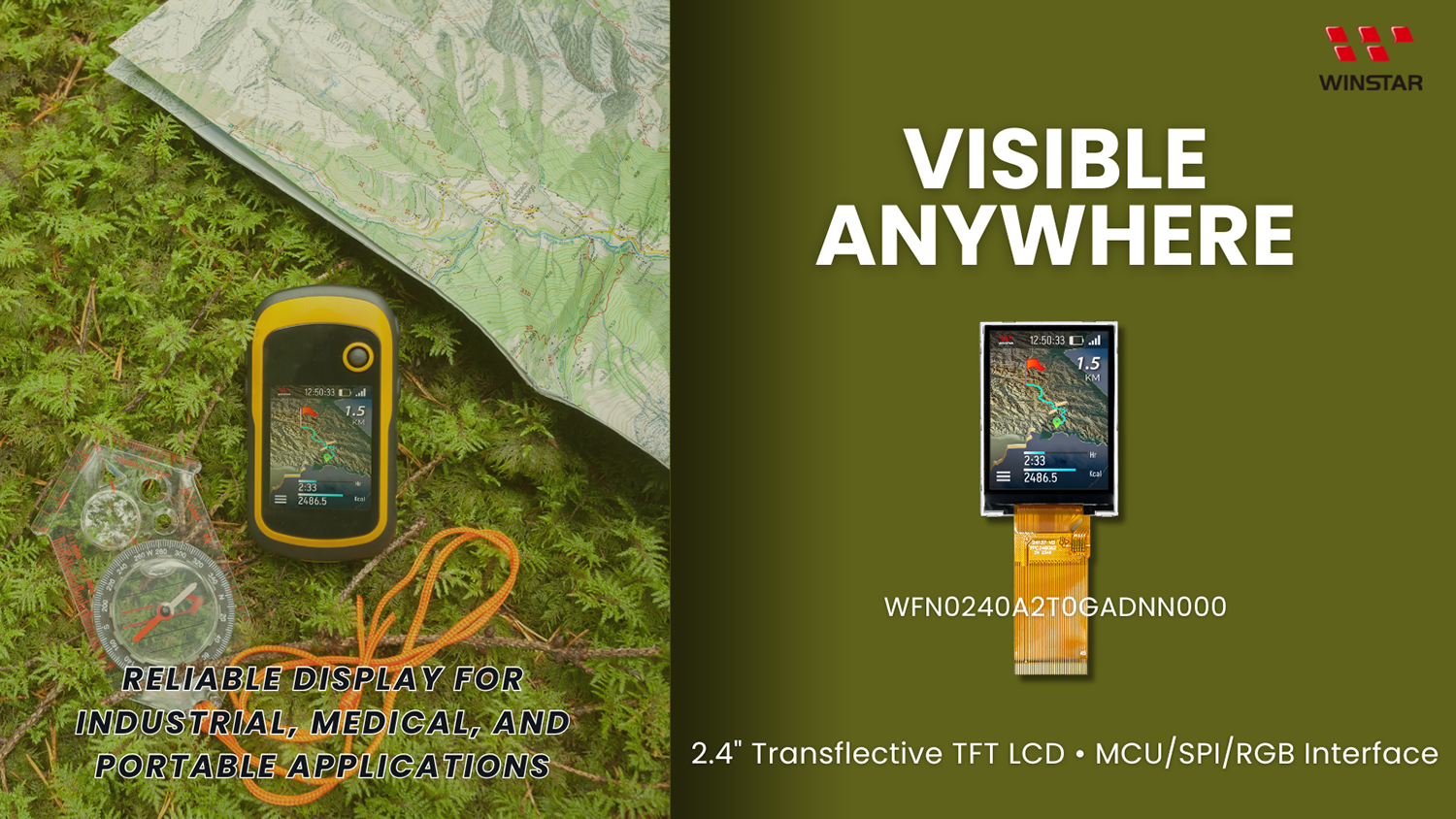 WINSTAR 2.4インチ 240x320 透過反射型 TFT LCD ディスプレイ - WFN0240A2T0GADNN000