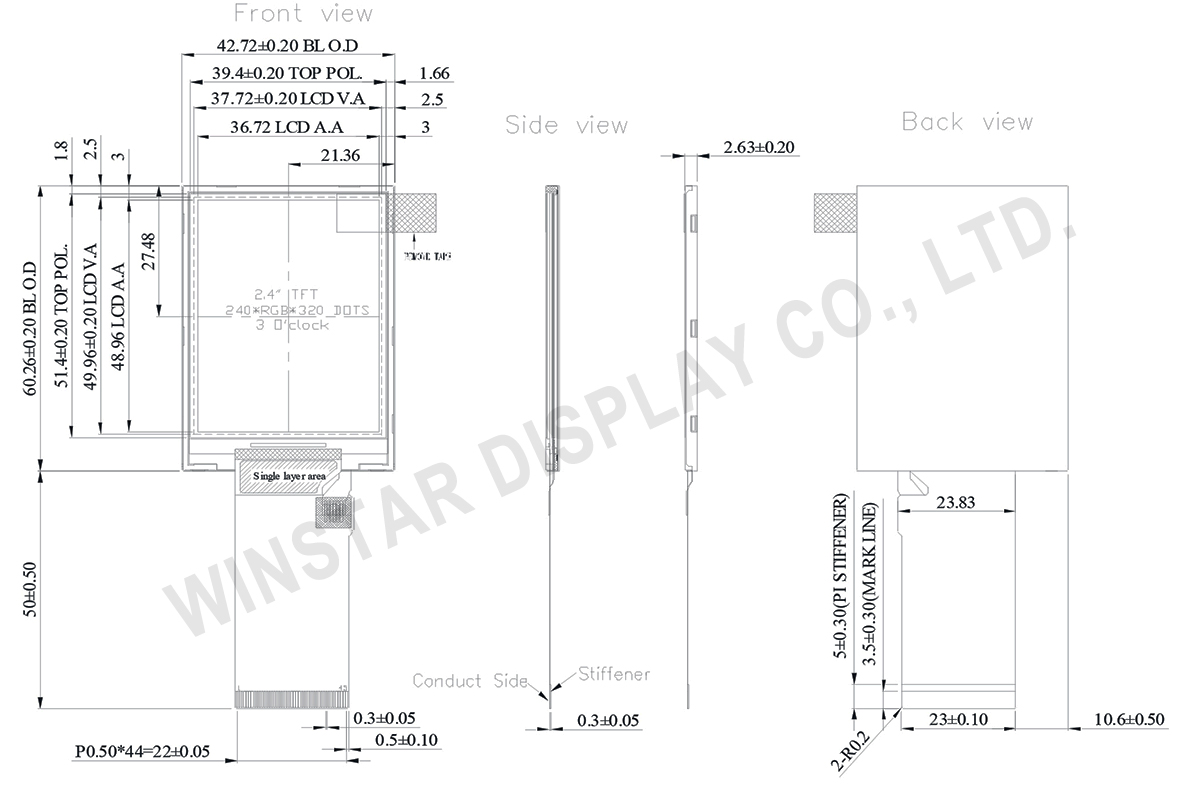 2.4-inch 240x320 Transflective TFT LCD Display - WFN0240A2T0GADNN000