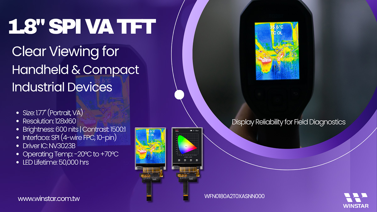 128x160 1.8 Inch TFT LCD Module, TFT 1.8 inch 128x160 VA Display - WFN0180A2T0XASNN000