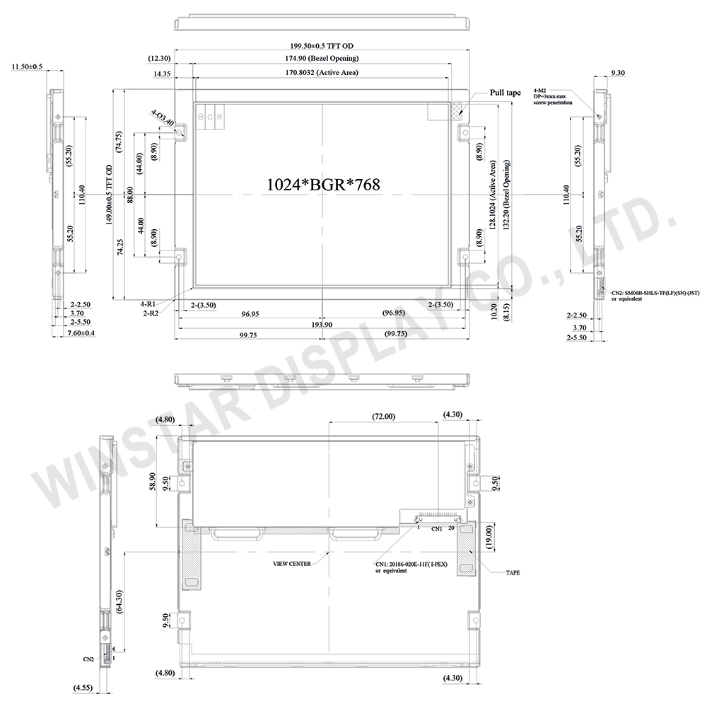 Wide Temperature, High Brightness 8.4 LVDS TFT LCD Display - WF0840ASWAMLNN0