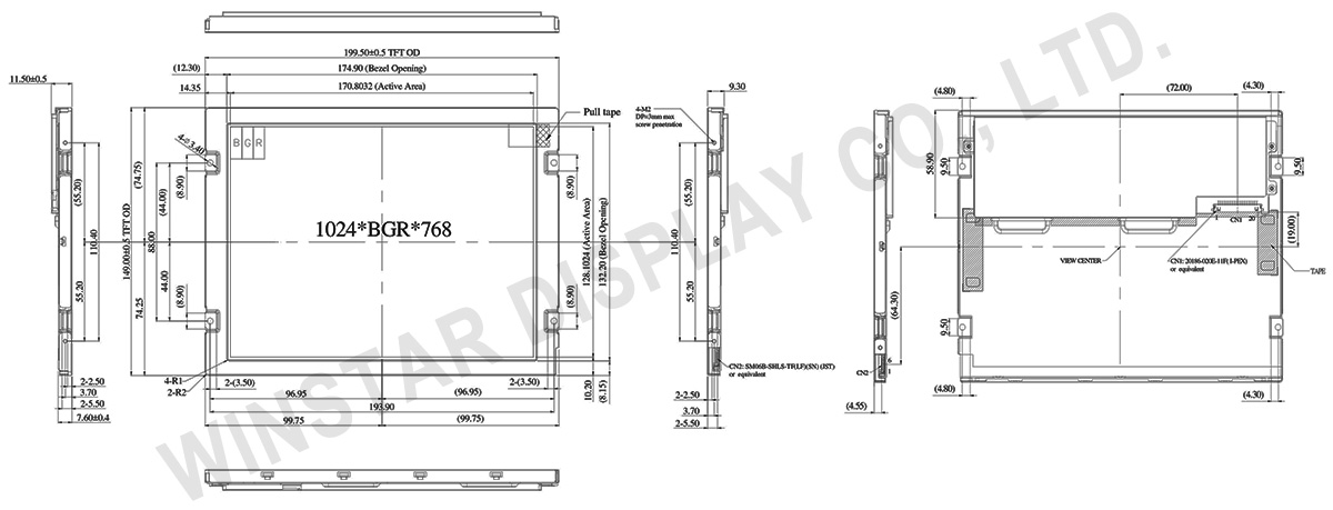 Wide Temperature, High Brightness 8.4 LVDS TFT LCD Display - WF0840ASWAMLNN0