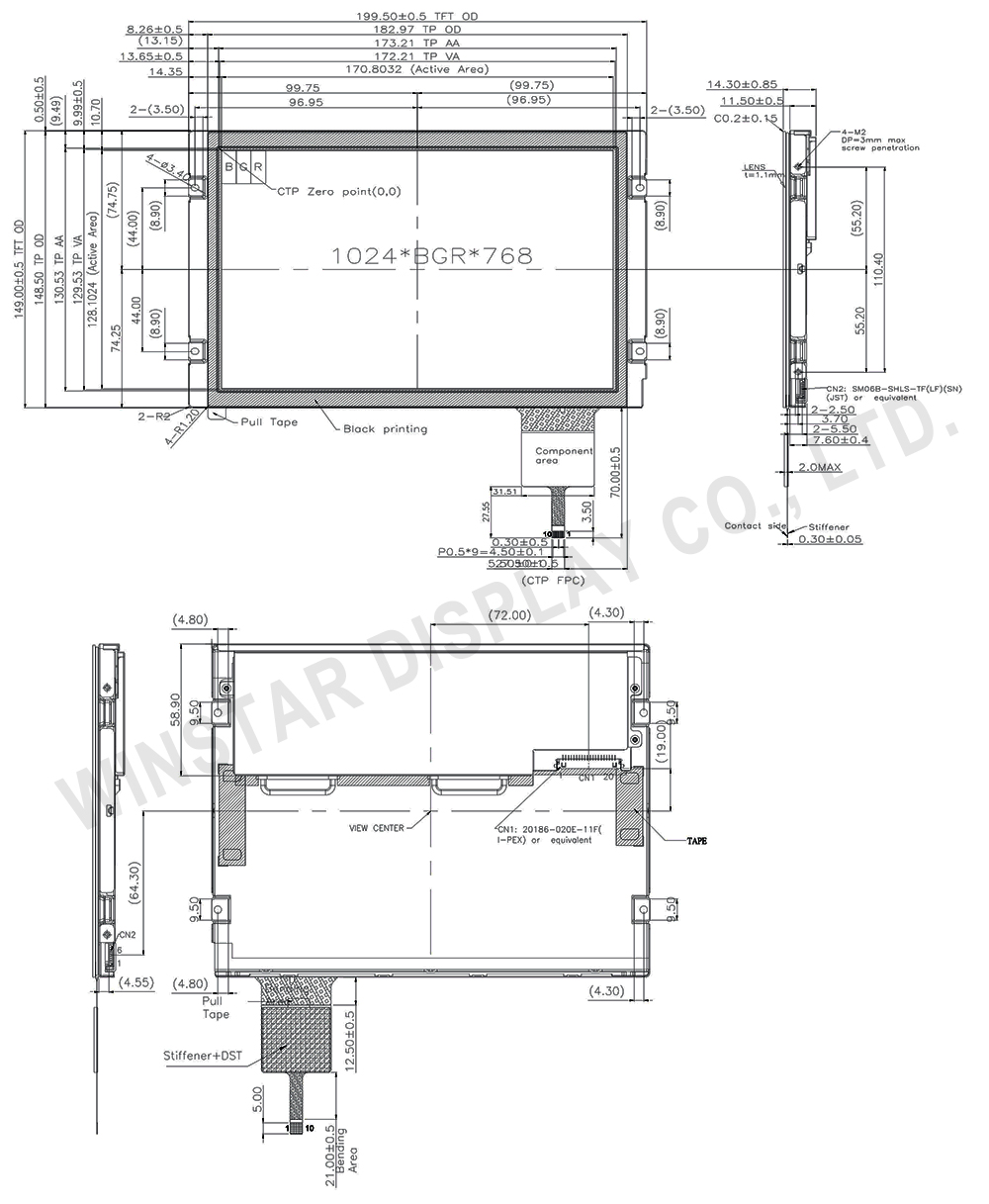 Wide Temperature 8.4 LVDS TFT LCD Display with PCAP - WF0840ATWAMLNB0