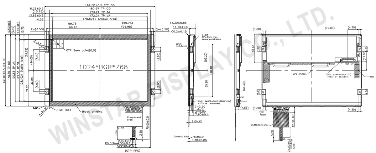 Wide Temperature 8.4 LVDS TFT LCD Display with PCAP - WF0840ATWAMLNB0