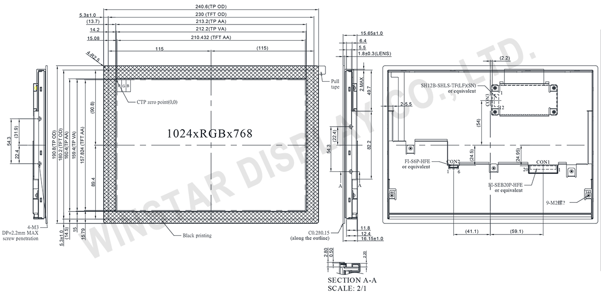 Wide Temperature, High Brightness 10.4 LVDS TFT LCD Display with PCAP - WF104GSWAMLNB0