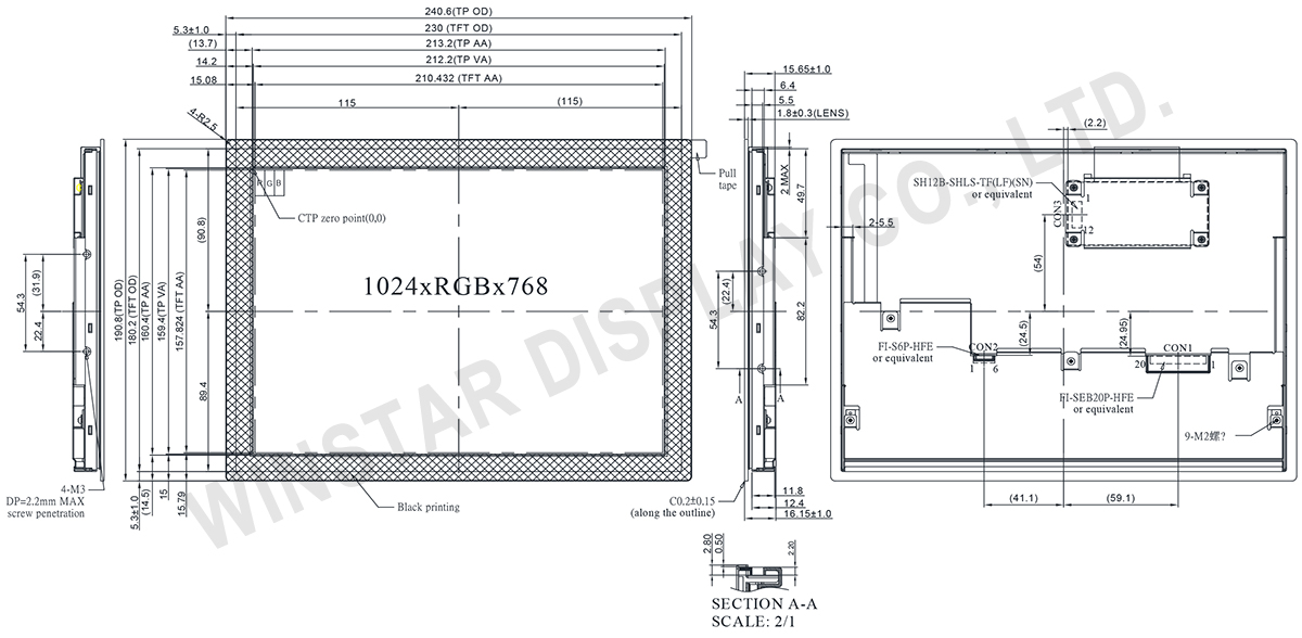 Wide Temperature 10.4 LVDS TFT LCD Display with PCAP - WF104GTWAMLNB0