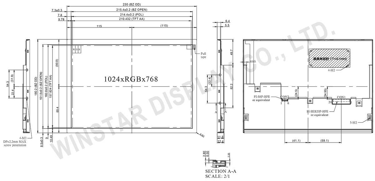 Wide Temperature, High Brightness 10.4 LVDS TFT LCD Display - WF104GSWAMLNN0