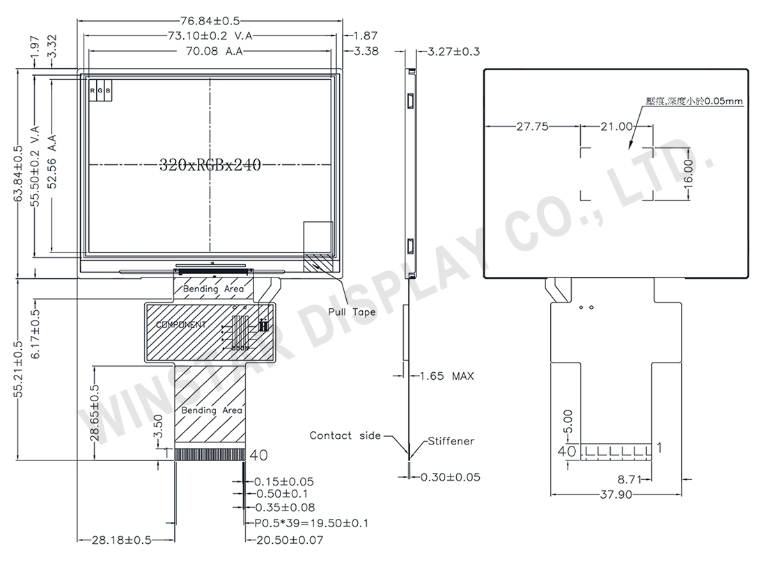 3.5-inch Wide Temperature IPS Active Matrix TFT LCD Display - WF35YTWACDNNB