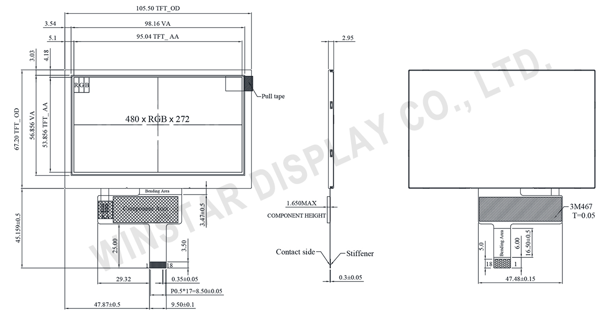 4.3-inch High-Brightness QSPI TFT Display with  Wide Temperature for Sunlight Readability - WF43WSWAESNN0