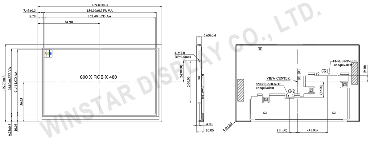 7 inch 800x480 Wide Temperature Active Matrix TFT Display - WF70B6SWAGLNN0