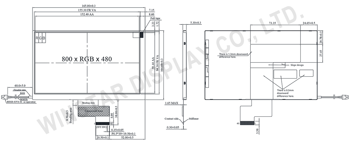 7-inch Ultra Wide Temperature IPS TFT LCD with LVDS Interface - WF70D2TWAGLNN0