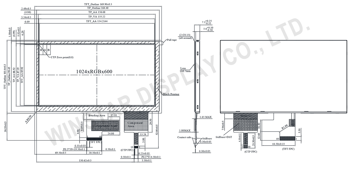7-inch High-Brightness, Wide-Temperature TFT Display Module with Capacitive Touch (IPS, ILI2130) - WF70D5SWAHLNG0