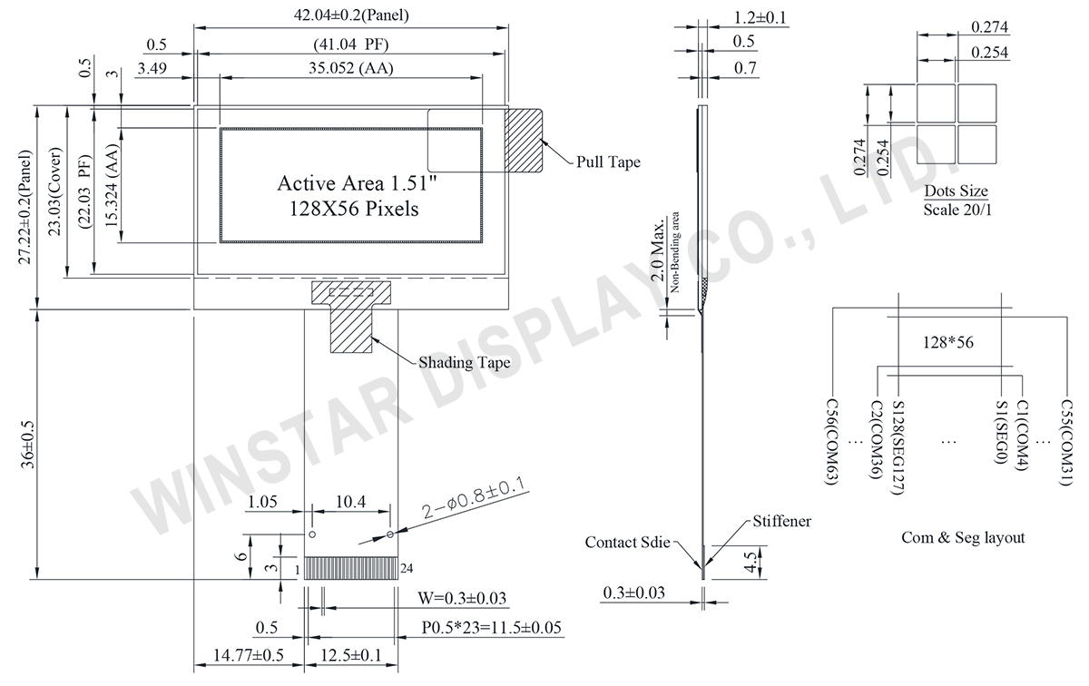 1.51 inch Transparent OLED, 128x56 Transparent OLED Display Module, Mini Transparent OLED Display - WEO012856A