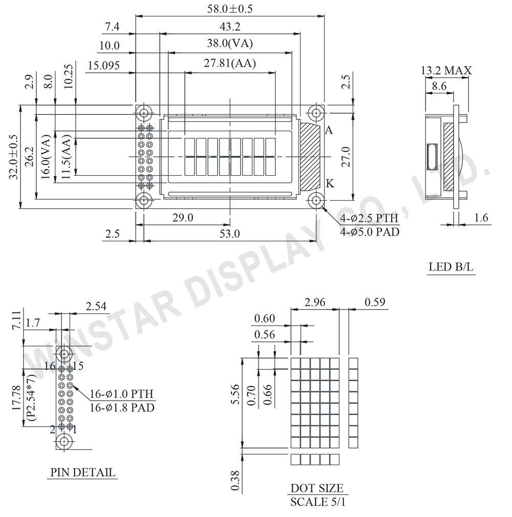 8 Character x 2 Line VATN LCD Display Featuring Multi Color LED Options - WH0802A1-VATN