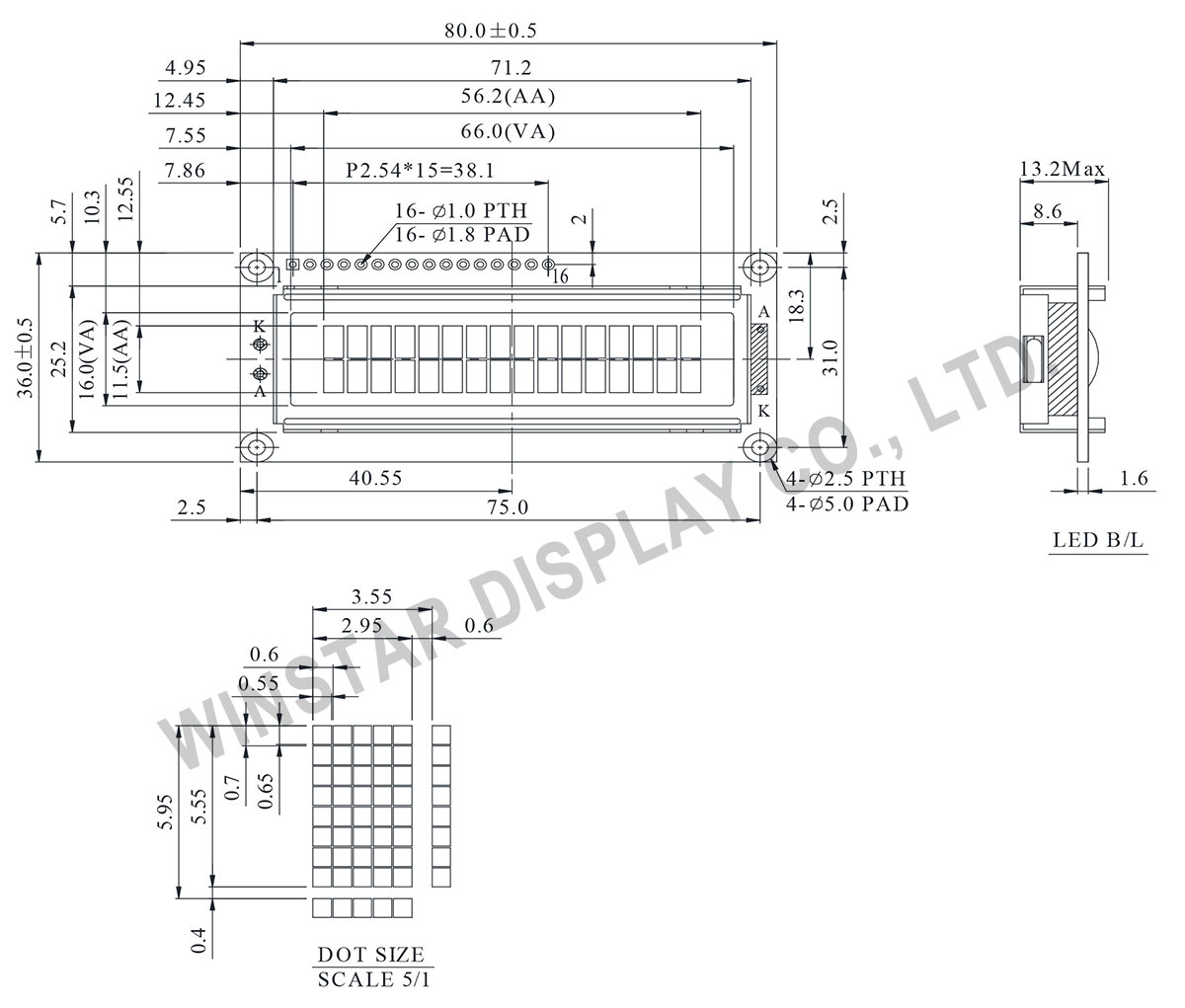 Winstar WH1602B-SLL 16x2 VATN White LCD Display