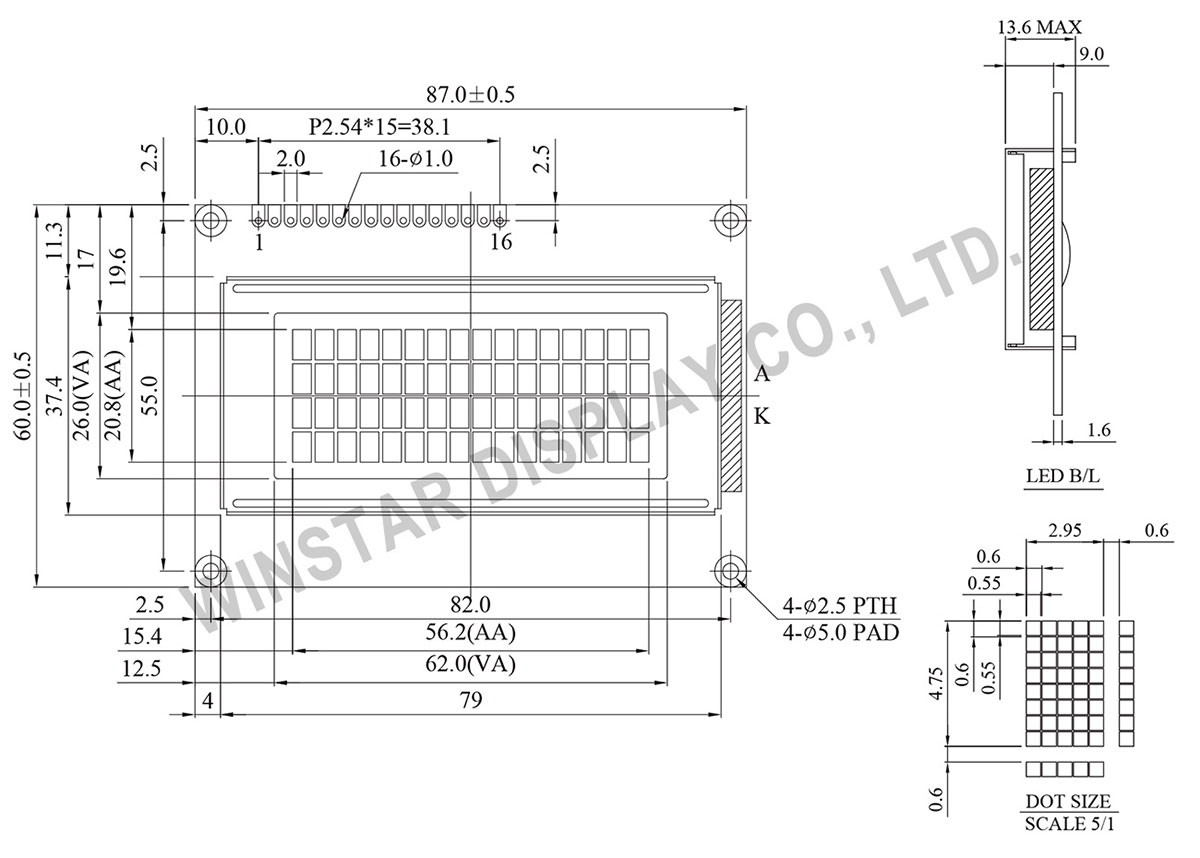 Winstar WH1604A-PLL 16x4 VATN LCD with Blue LED Backlight