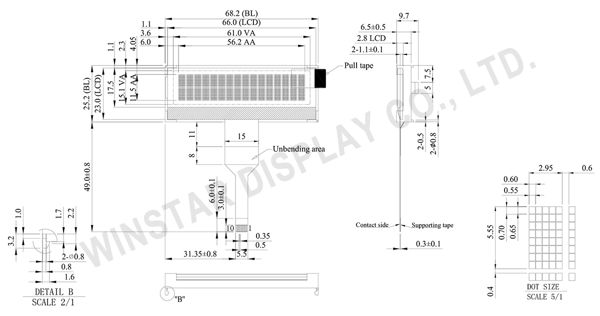 16x2 VATN COG LCD Display with FPC - WO1602N-VATN