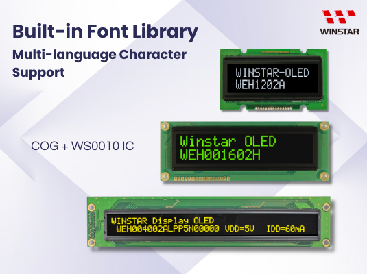 Panoramica della libreria dei caratteri integrata nel modulo OLED WINSTAR con IC WS0010