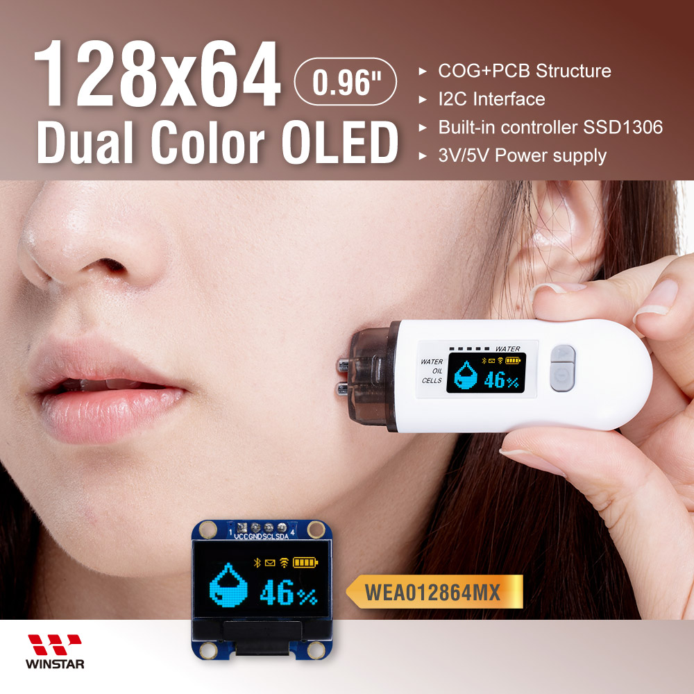 0.96" COG+PCB Dwukolorowe wyświetlacze OLED 128x64 - WEA012864MX