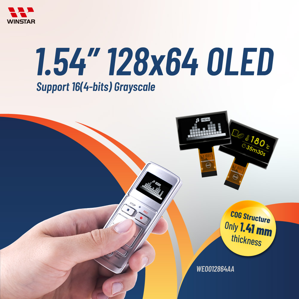 Display OLED com IC SSD1327, 128x64 pontos de 1,54 polegadas - WEO012864AA
