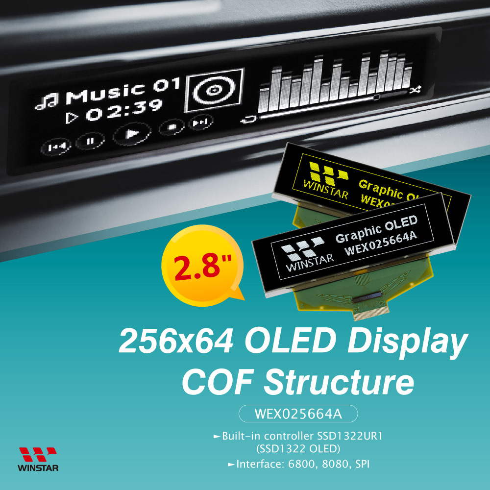 2.8 дюйма Графический COF OLED 256x64 (Без рамки) - WEX025664A