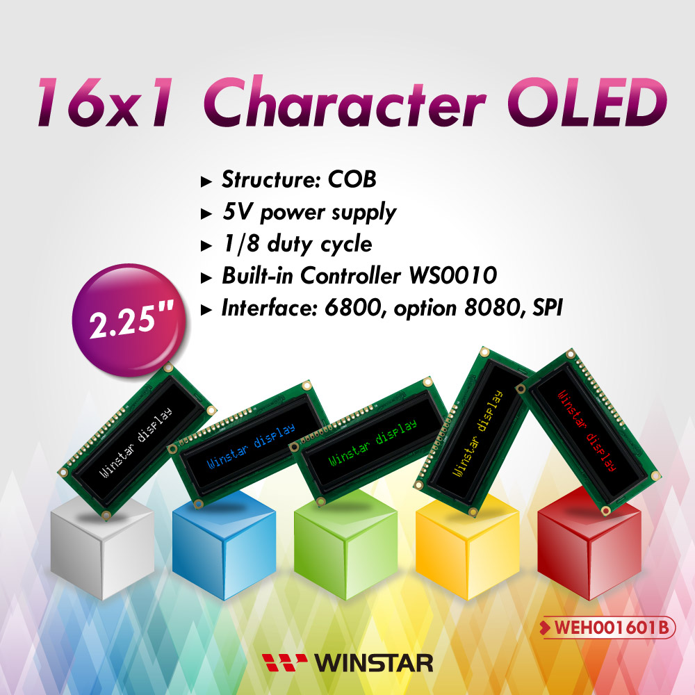 2.25 inch 16x1 OLED Character Display - WEH001601B